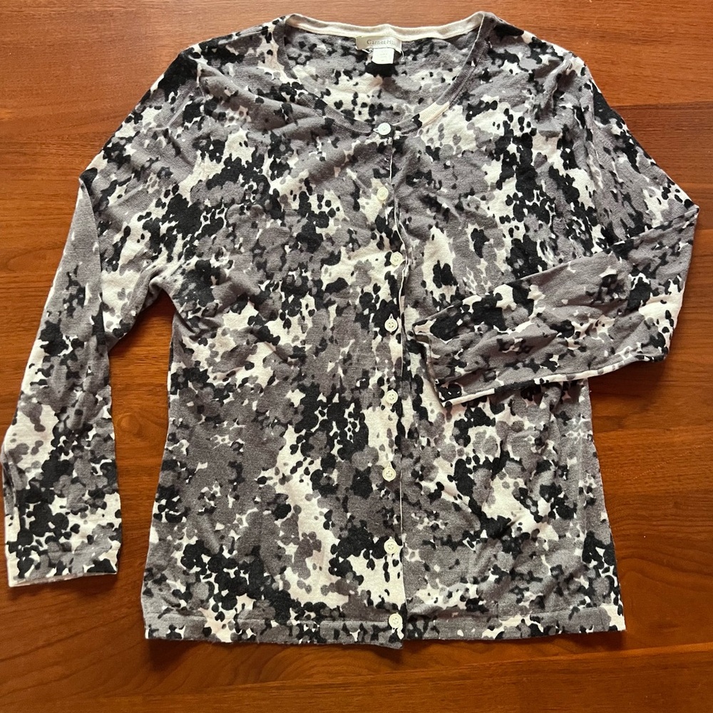 Garnet Hill Monochrome Patterned merino woolCardigan